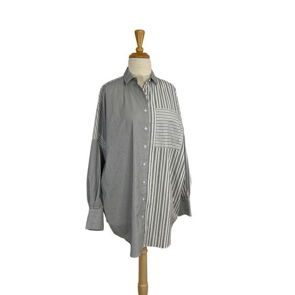 Urban Outfitters S Gray Pinstripe Big Shirt Button Down Retro  Work Fits M L XL - Picture 3 of 9